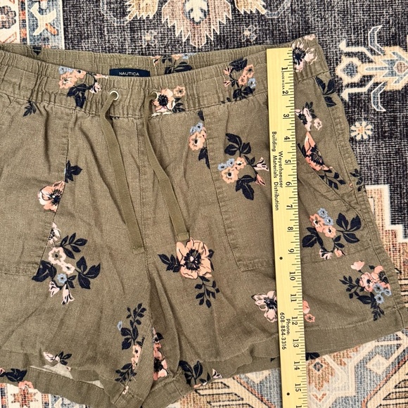 Nautical Women’s Olive Green Floral Linen Blend Shorts With Pockets Size Large - Picture 10 of 10